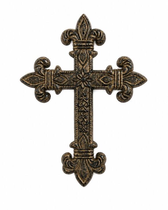 Other - Cast Iron Fleur De Lis Wall Cross Rustic Religious Decor Brown Distressed 12”